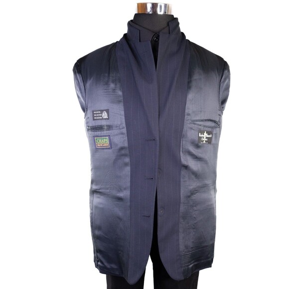 CHAPS Ralph Lauren Mens Blazer Navy Pin Stripe Sz 42s Jack Sports Coat 3 Button - Picture 9 of 14